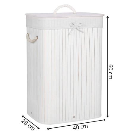 Cos de rufe cu capac, din bambus cu sac textil detasabil, 72 litri, 40x28x60 cm, alb [10]