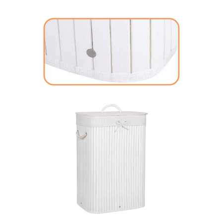 Cos de rufe cu capac, din bambus cu sac textil detasabil, 72 litri, 40x28x60 cm, alb [2]
