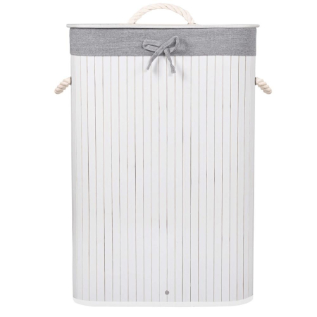 Cos de rufe cu capac, din bambus cu sac textil detasabil, 72 litri, 40x28x60 cm, alb si gri [6]