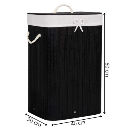 Cos de rufe cu capac, din bambus cu sac textil detasabil, 72 litri, 40x30x60 cm, negru [14]