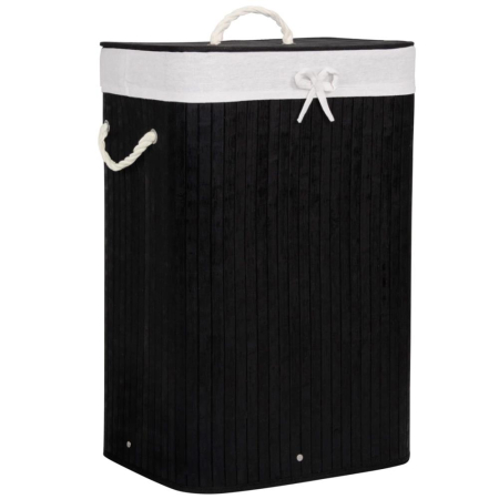 Cos de rufe cu capac, din bambus cu sac textil detasabil, 72 litri, 40x30x60 cm, negru [11]