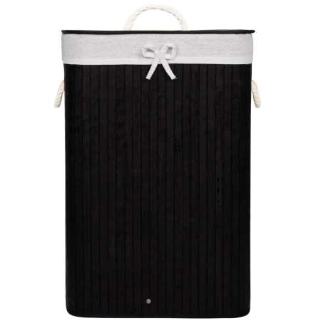 Cos de rufe cu capac, din bambus cu sac textil detasabil, 72 litri, 40x30x60 cm, negru [9]