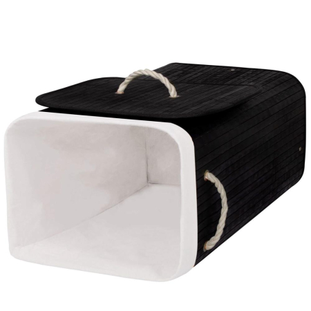 Cos de rufe cu capac, din bambus cu sac textil detasabil, 72 litri, 40x30x60 cm, negru [3]