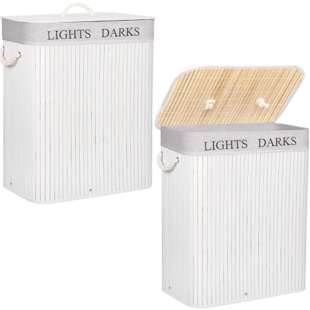 Cos de rufe cu capac si 2 compartimente, sac textil detasabil, 100 litri, 52x33x63 cm, alb si bej [1]