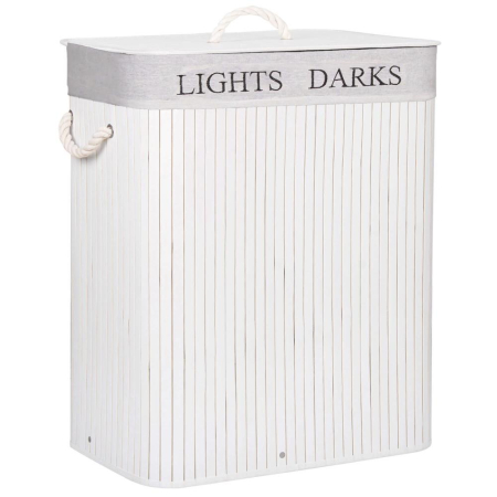 Cos de rufe cu capac si 2 compartimente, sac textil detasabil, 100 litri, 52x33x63 cm, alb si bej [9]
