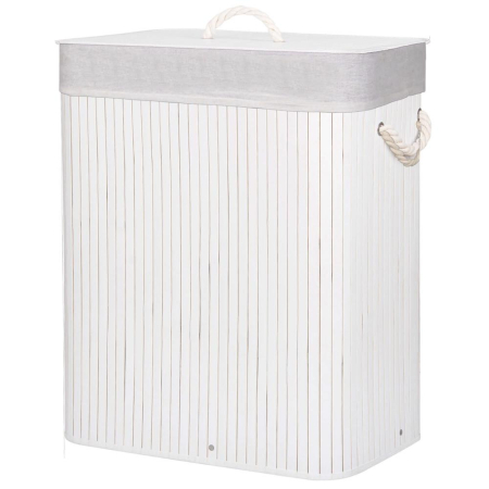 Cos de rufe cu capac si 2 compartimente, sac textil detasabil, 100 litri, 52x33x63 cm, alb si bej [3]