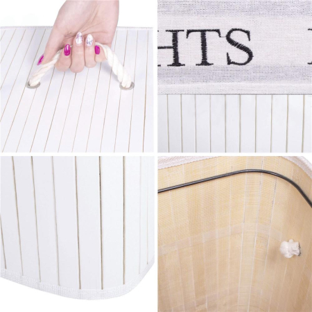 Cos de rufe cu capac si 2 compartimente, sac textil detasabil, 100 litri, 52x33x63 cm, alb si bej [7]