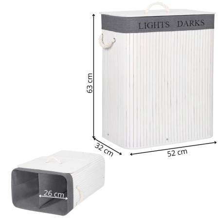 Cos de rufe cu capac si 2 compartimente, sac textil detasabil, 100 litri, 52x33x63 cm, alb si gri [10]