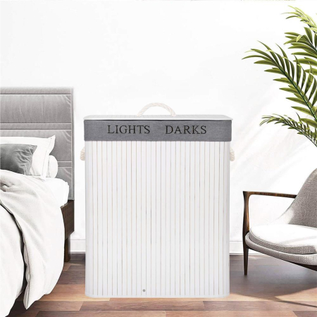 Cos de rufe cu capac si 2 compartimente, sac textil detasabil, 100 litri, 52x33x63 cm, alb si gri [1]