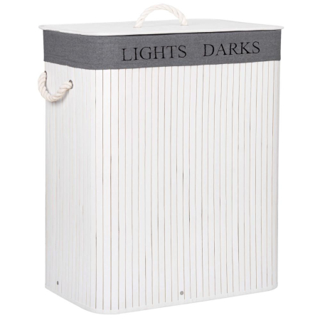 Cos de rufe cu capac si 2 compartimente, sac textil detasabil, 100 litri, 52x33x63 cm, alb si gri [6]
