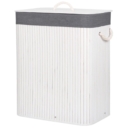 Cos de rufe cu capac si 2 compartimente, sac textil detasabil, 100 litri, 52x33x63 cm, alb si gri [9]