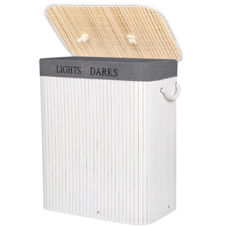 Cos de rufe cu capac si 2 compartimente, sac textil detasabil, 100 litri, 52x33x63 cm, alb si gri [8]