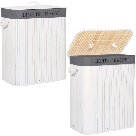 Cos de rufe cu capac si 2 compartimente, sac textil detasabil, 100 litri, 52x33x63 cm, alb si gri [7]