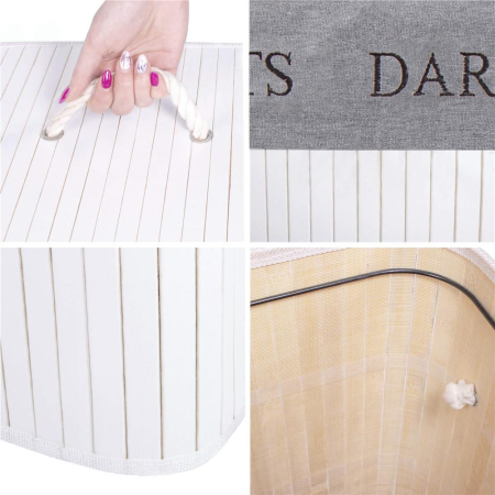 Cos de rufe cu capac si 2 compartimente, sac textil detasabil, 100 litri, 52x33x63 cm, alb si gri [4]