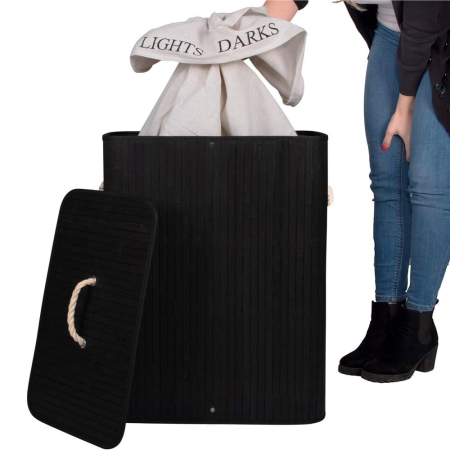 Cos de rufe cu capac si 2 compartimente, sac textil detasabil, 100 litri, 52x33x63 cm, negru [7]