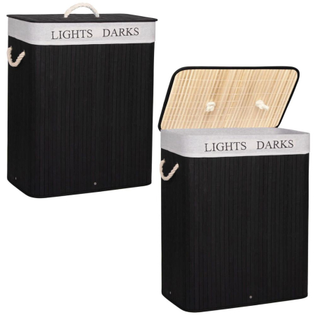 Cos de rufe cu capac si 2 compartimente, sac textil detasabil, 100 litri, 52x33x63 cm, negru [9]