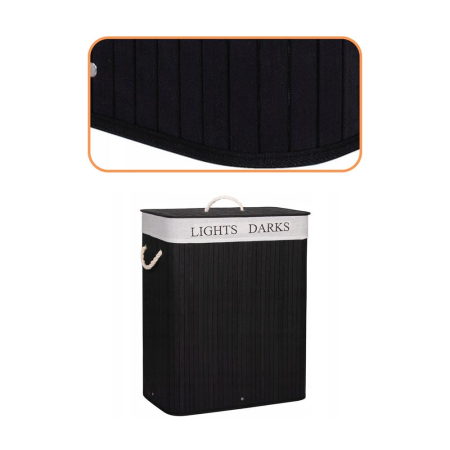 Cos de rufe cu capac si 2 compartimente, sac textil detasabil, 100 litri, 52x33x63 cm, negru [2]