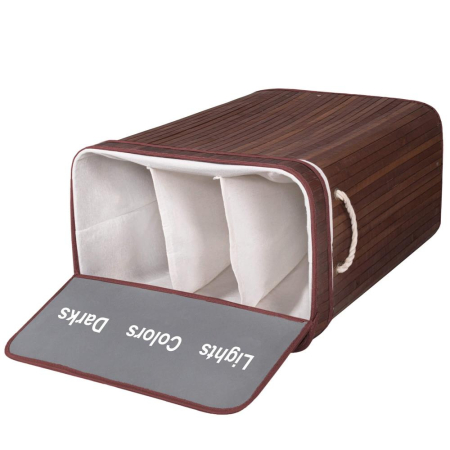 Cos de rufe cu capac si 3 compartimente, sac textil detasabil, 100 litri, 51x32x63 cm, maro [10]