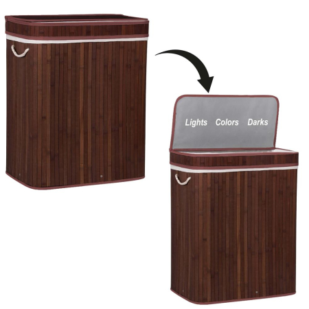 Cos de rufe cu capac si 3 compartimente, sac textil detasabil, 100 litri, 51x32x63 cm, maro [12]