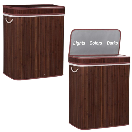 Cos de rufe cu capac si 3 compartimente, sac textil detasabil, 100 litri, 51x32x63 cm, maro [3]