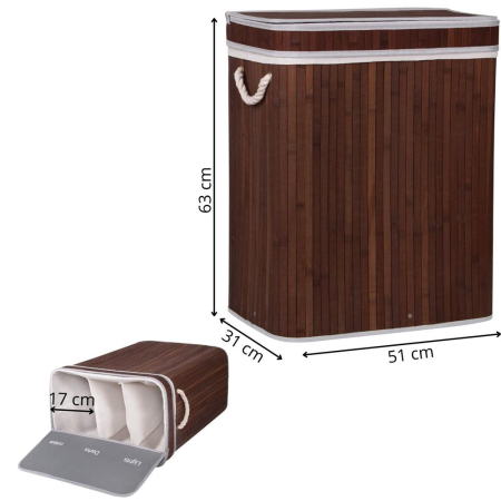 Cos de rufe cu capac si 3 compartimente, sac textil detasabil, 100 litri, 51x32x63 cm, maro [1]