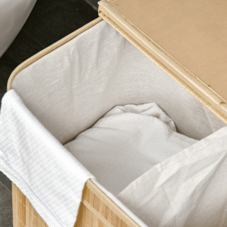  Cos de Rufe de 90L Pliabil cu 2 Compartimente, Capac si Manere din Bambus [7]