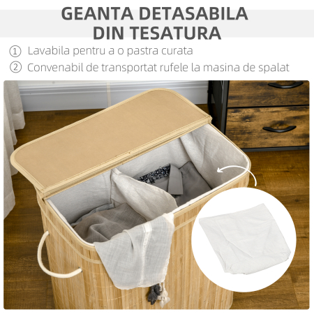 Cos de Rufe de 90L Pliabil cu 2 Compartimente, Capac si Manere din Bambus [4]