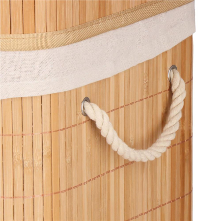 Cos de rufe din bambus cu capac, 2 compartimente, sac detasabil, volum 100L, 53x32x62cm, maro [20]