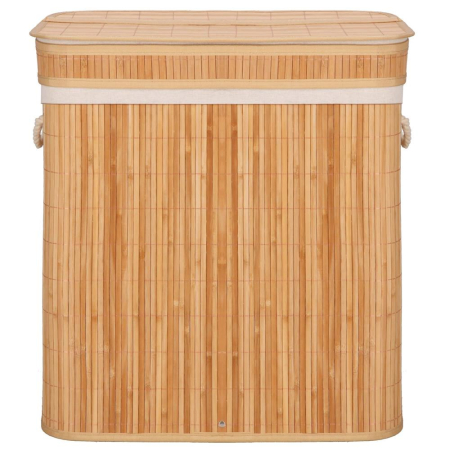Cos de rufe din bambus cu capac, 2 compartimente, sac detasabil, volum 100L, 53x32x62cm, maro [12]