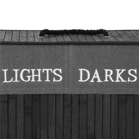 Cos de rufe din bambus cu capac, 2 compartimente, sac detasabil, volum 100L, 54x34x60cm, negru [13]