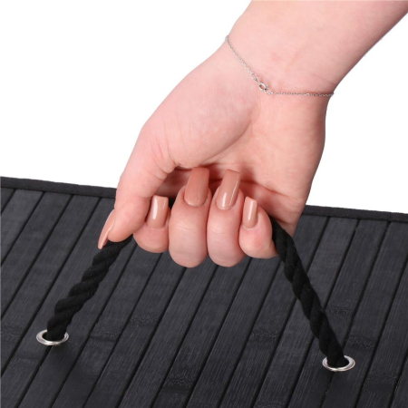 Cos de rufe din bambus cu capac, 2 compartimente, sac detasabil, volum 100L, 54x34x60cm, negru [16]