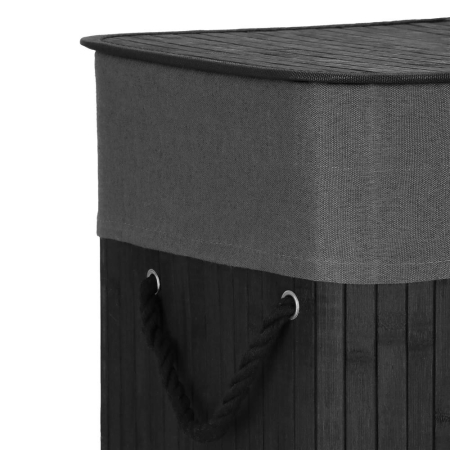 Cos de rufe din bambus cu capac, 2 compartimente, sac detasabil, volum 100L, 54x34x60cm, negru [12]