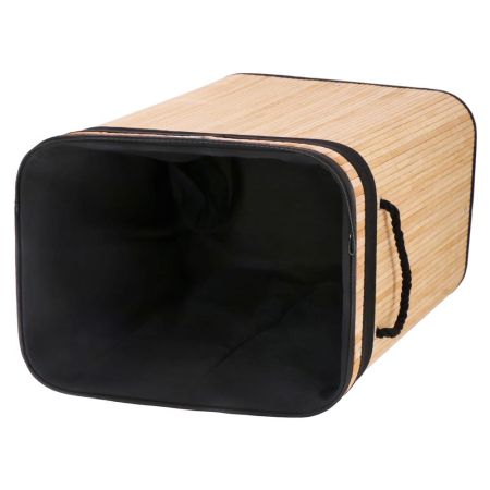 Cos de rufe din bambus cu capac, sac detasabil, volum 72L, 42x33x60cm, maro [12]