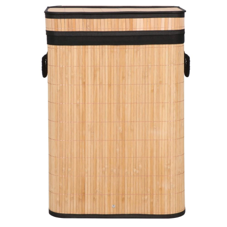 Cos de rufe din bambus cu capac, sac detasabil, volum 72L, 42x33x60cm, maro [16]