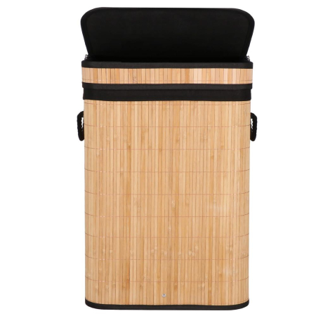 Cos de rufe din bambus cu capac, sac detasabil, volum 72L, 42x33x60cm, maro [17]