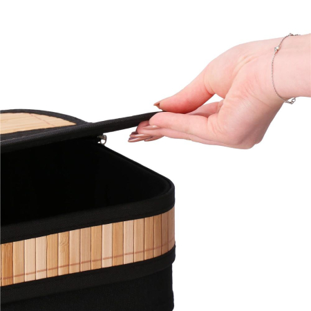 Cos de rufe din bambus cu capac, sac detasabil, volum 72L, 42x33x60cm, maro [13]