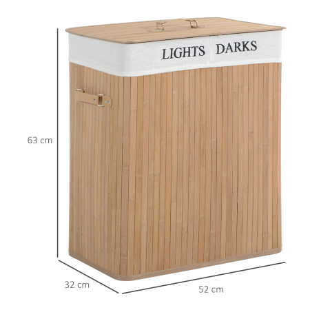  Cos de rufe din bambus cu capac si captuseala detasabila, natural, 52x32x63cm [2]