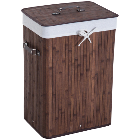Comode -  Cos de rufe din bambus cu capac si geanta detasabila din material, 40x30x60cm, maro
