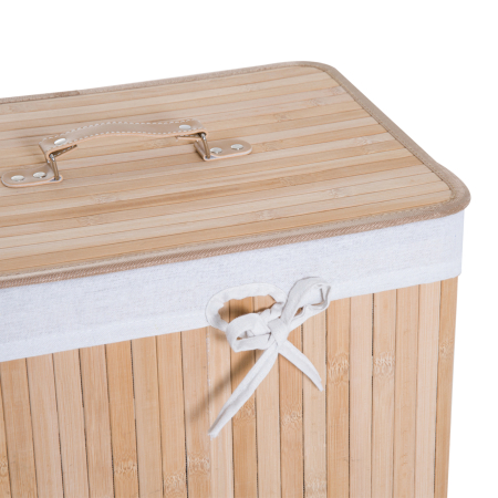  Cos de rufe din bambus cu capac si geanta detasabila din material, 40x30x60cm, natural [7]
