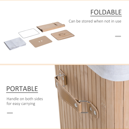  Cos de rufe din bambus cu capac si geanta detasabila din material, 40x30x60cm, natural [3]