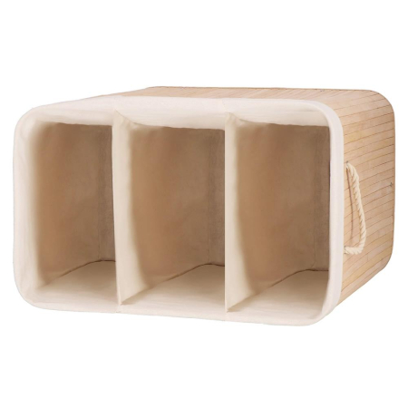 Cos de rufe din bambus, pliabil, cu captuseala detasabila lavabila, 3 compartimente, 150L, 63x42x62cm, maro [12]
