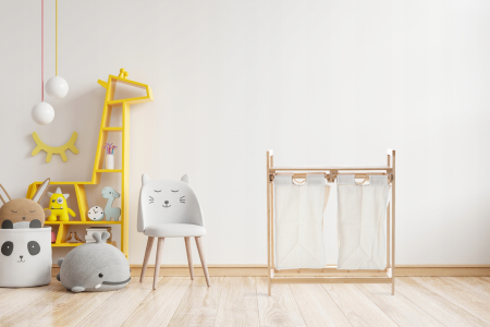 Cos de rufe din bambus si blat din lemn, 2 cosuri din panza, 64x73x33cm, natur [1]