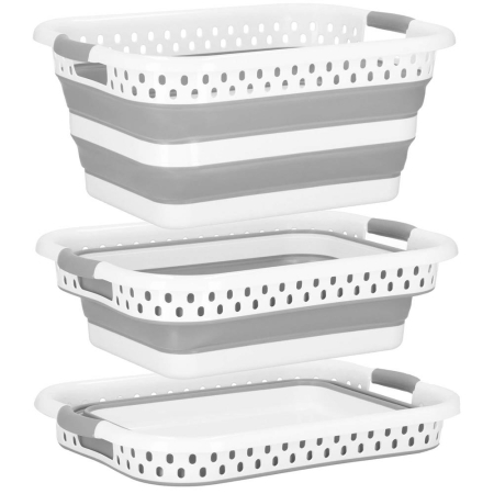Cos de rufe pliabil tip lighean, cu manere, din plastic si silicon, 53x38x24cm, 24litri, gri [4]