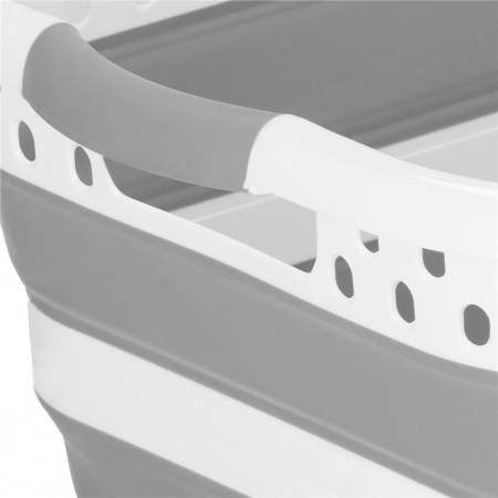 Cos de rufe pliabil tip lighean, cu manere, din plastic si silicon, 53x38x24cm, 24litri, gri [10]