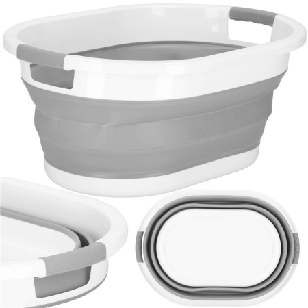 Cos de rufe pliabil tip lighean, cu manere, din plastic si silicon, 62x44x28cm, 39litri, gri [14]