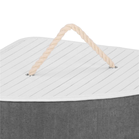 Cos rufe triunghiular colt bambus capac sac textil 60l, 55x35x60 cm, economisire spatiu, alb gri [13]