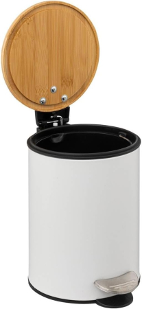 Cos gunoi 5Five Modern Color cu capac bambus si sistem soft-close, otel, polipropilena si bambus, 3L, 22x17x23 cm, alb [1]
