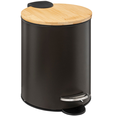Cosuri de gunoi - Cos gunoi 5Five Modern Color cu capac bambus si sistem soft-close, otel, polipropilena si bambus, 3L, 22x17x23 cm, negru
