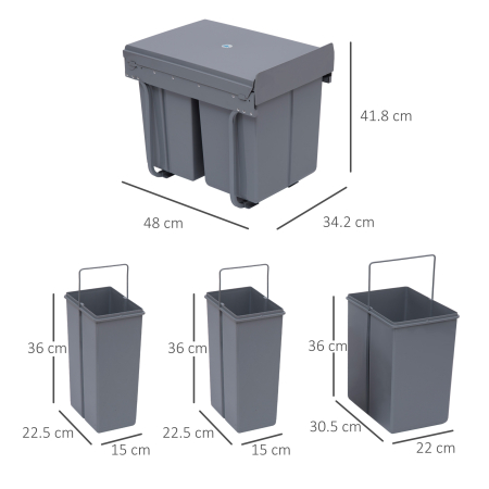  Cos Gunoi Ecologic 40L - 3 Compartimente Separate, Gri [2]