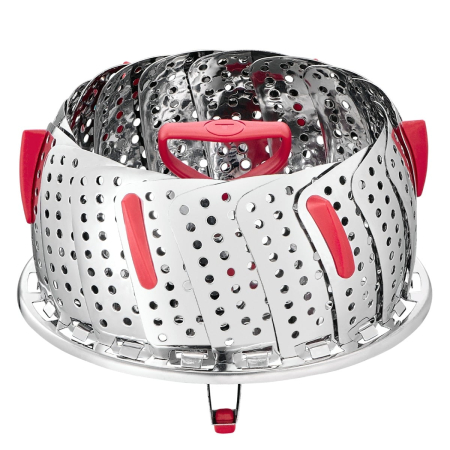 Bucatarie - Cos pentru gatit la aburi Tefal Ingenio+ K1993034, inox, diametru reglabil, compatibilitate cu masina de spalat vase, argintiu & rosu